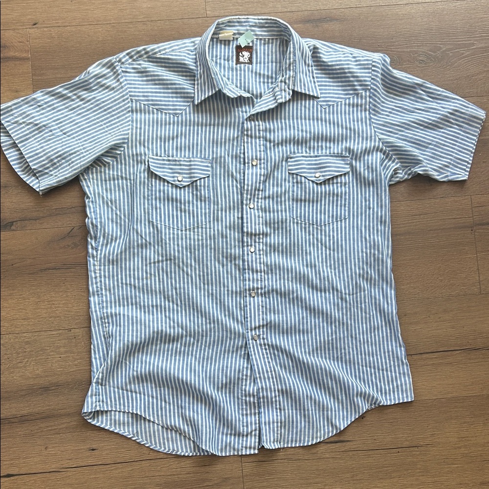 Karman Vintage  Light Blue Stripe Short-Sleeve Shirt !! XXL